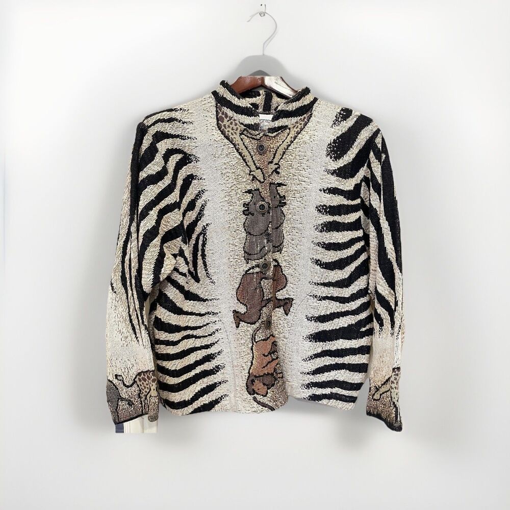 Vtg Sugar Street Weavers Jacket Coat Safari Animal Print Zebra Camel Rhino 1 Sz